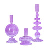Lavender purple vintage style candlestick holder, glass, set of 3, bubble, candle holder, tabletop, home decor, gift set, mix and match, champagne glass, decor, la maison rebelle, art gallery, gift shop, los angeles.  