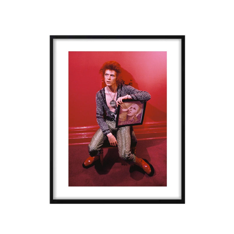 David Bowie With Hunky Dory Album Cover at Haddon Hall UK, 1972 - Hand Signed by Mick Rock - Rare
