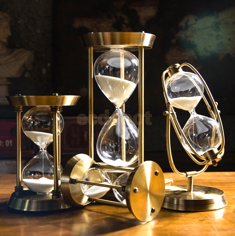 gold, rotating, hourglass, sculpture, sand timer, 60, 30 minutes, la maison rebelle, home decor, art gallery, gift shop