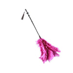 ornate feather duster, long wand, fringe tassel, bright colors, pop colors, ostrich feather duster, ostrich feather pen, wedding, gift, handmade, pink, fuchsia, turquoise, olive green, yellow, black lacquer, carved, resin, toy, home decor, duster, home gift, art gallery, la maison rebelle, los angeles. 