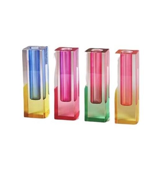 Rainbow acrylic, vase, flower vase, glass, transparent, dyed glass, vase set, small vase, rainbow colors, two tone, bud vase, home decor, interior design, gift, gift shop, la maison rebelle, gallery, los angeles. 